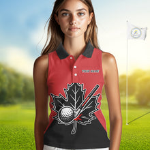 Load image into Gallery viewer, Black and Red maple leaf Women sleeveless golf polos custom patriotic Canadian Flag ladies golf attire NQS9993
