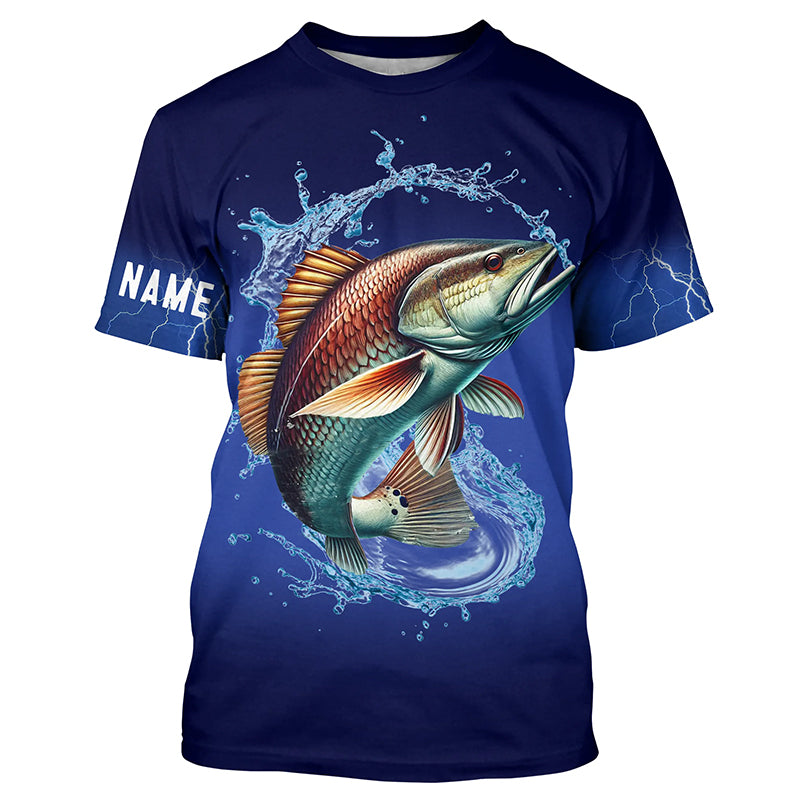 Redfish Puppy Drum Fishing blue lightning Customized Name Long sleeve Fishing Shirts NQS301