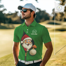 Load image into Gallery viewer, Green Christmas Funny Santa Golf Polo Shirts For Men Custom Xmas Mens Golf Attire, Christmas gifts NQS10927