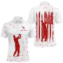Load image into Gallery viewer, Red and White Pattern American Flag Mens Golf Polo Shirts custom patriotic golf attire for Mens NQS9243