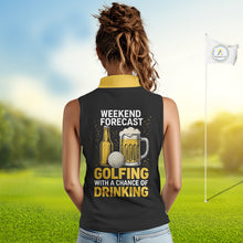Load image into Gallery viewer, Funny Golf beer Women Sleeveless Polo shirt custom Weekend forecast golfing with a chance of drinking NQS10302