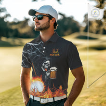Load image into Gallery viewer, Funny Skull Reaper Lightning Flame Golf Polo Shirts For Men custom Golf & Beer That's why I'm here NQS10932