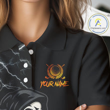 Load image into Gallery viewer, Funny Skull Reaper Lightning Flame Golf Polo Shirts For Women custom Golf & Beer That's why I'm here NQS10932