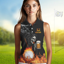 Load image into Gallery viewer, Funny Skull Reaper Lightning Flame Women Sleeveless Polo Shirt custom Golf & Beer That's why I'm here NQS10932
