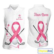 Load image into Gallery viewer, Pink ribbon golf ball club Sleeveless Polo golf shirt Custom Breast cancer awareness team golf jersey NQS10506