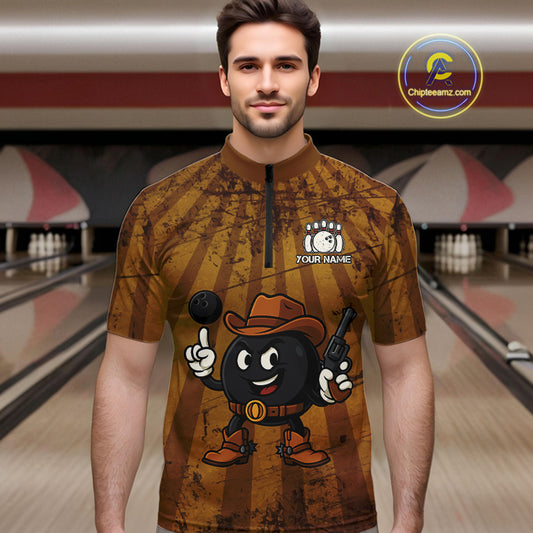 Funny Bowling Cowboy vintage retro Bowling Shirts for Men Custom Team mens bowling outfits | Brown NQS11128