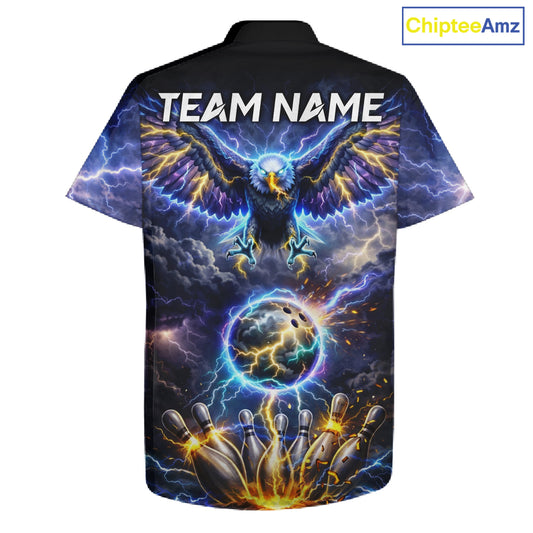 Custom Blue Lightning Thunder Eagle bowling team button up shirts, Bowling jersey gift for bowlers NQS11537