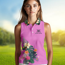 Load image into Gallery viewer, Pink tropical leaf Womens sleeveless polo shirt custom name I am not swearing I'm using my golf words NQS9753