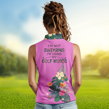 Load image into Gallery viewer, Pink tropical leaf Womens sleeveless polo shirt custom name I am not swearing I'm using my golf words NQS9753