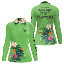Load image into Gallery viewer, Green tropical leaf Funny Women golf polo shirts custom name I am not swearing I'm using my golf words NQS9754