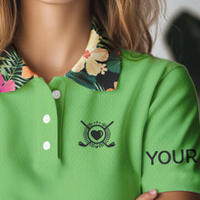 Load image into Gallery viewer, Green tropical leaf Funny Women golf polo shirts custom name I am not swearing I'm using my golf words NQS9754