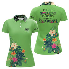 Load image into Gallery viewer, Green tropical leaf Funny Women golf polo shirts custom name I am not swearing I'm using my golf words NQS9754