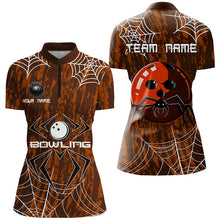 Load image into Gallery viewer, Orange Camo Bowling Polo, 1/4 Quarter zip shirt Custom Spider web Halloween Women Team Bowling jerseys NQS8344