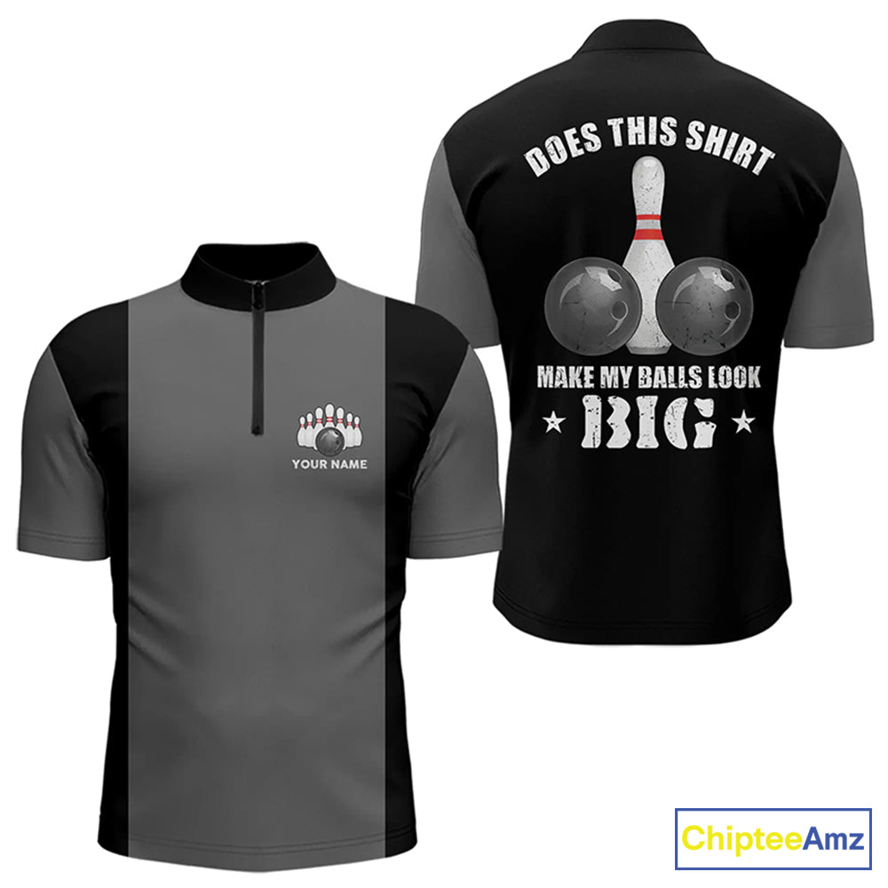 Funny Bowling shirts for Men Custom vintage grey and black Does this shirt make my balls look big NQS9267
