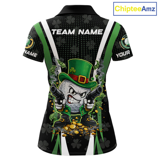 Funny St Patrick cowboy golf ball gunner black green Women golf polo shirts Custom ladies golf outfit NQS11542