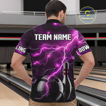 Load image into Gallery viewer, Pink Lightning Thunder Black Bowling Polo, Quarter zip Shirt for Men custom bowling team jerseys NQS10530