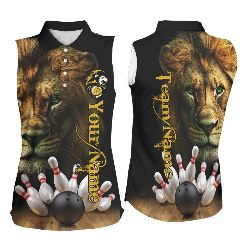 Lion Bowling sleeveless polo Shirt For Women Custom Bowling League Shirt Bowling Team Jerseys Outfit NQS8561