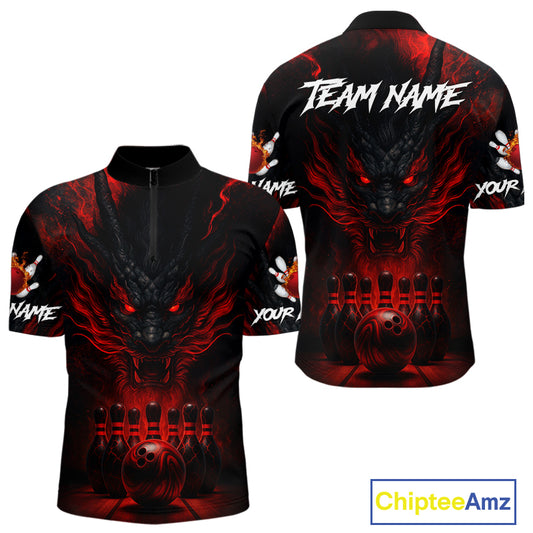 Black And Red Dragon Bowling Shirts For Men Custom Dragon Bowling League Shirts Outfits NQS10948