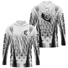 Load image into Gallery viewer, Black and white Largemouth Bass fishing scales Custom performance long sleeve Bass fishing shirts NQS7361