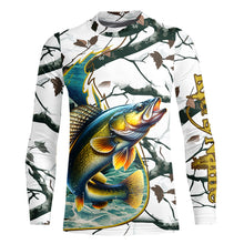Load image into Gallery viewer, Ice fishing walleye winter camo custom long sleeve fishing shirts, walleye jerseys NQS3992