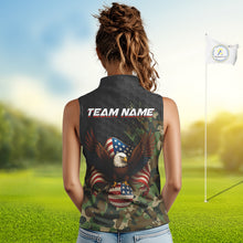 Load image into Gallery viewer, Black & Green Camo American Flag Eagle Womens sleeveless polo shirt Custom Patriotic Team Golf Jersey NQS10953