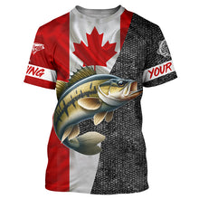 Load image into Gallery viewer, Canadian Flag Smallmouth Bass Fishing Custom long sleeve performance Fishing Shirts, Bass jerseys NQS5072