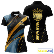 Load image into Gallery viewer, Blue and Gold Women Golf polo shirts Custom Golf Outfit For Ladies Team Golf shirt | Black NQS10033