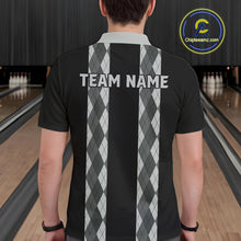 Load image into Gallery viewer, Retro Gray argyle pattern Black Bowling shirts For Men custom bowling team jerseys Bowler Outfits NQS10545