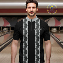Load image into Gallery viewer, Retro Gray argyle pattern Black Bowling shirts For Men custom bowling team jerseys Bowler Outfits NQS10545