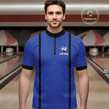 Load image into Gallery viewer, Retro Bowling Polo, Quarter Zip shirts For Men custom bowling team shirts Bowler Outfits | Blue NQS10546