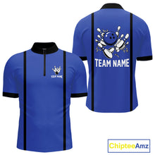 Load image into Gallery viewer, Retro Bowling Polo, Quarter Zip shirts For Men custom bowling team shirts Bowler Outfits | Blue NQS10546