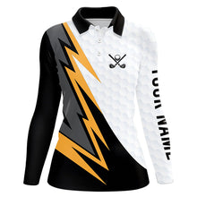 Load image into Gallery viewer, Black and white yellow lightning Womens golf polos shirts custom female golf attire outfit for girls NQS9291