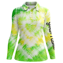 Load image into Gallery viewer, Womens golf polo shirts custom green tie dye golf shirt women's golf attire, lady golf wear NQS6025