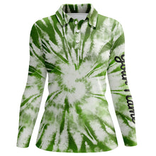 Load image into Gallery viewer, Womens golf polo shirts custom green watercolor tie dye golf shirt women's golf attire, lady golf wear NQS6026