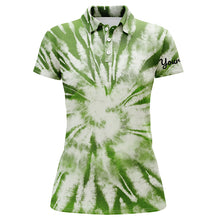 Load image into Gallery viewer, Womens golf polo shirts custom green watercolor tie dye golf shirt women's golf attire, lady golf wear NQS6026