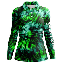 Load image into Gallery viewer, Womens golf polo shirts custom green black tie dye women's golf attire, golf apparel for ladies NQS6027