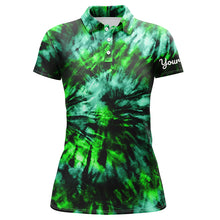 Load image into Gallery viewer, Womens golf polo shirts custom green black tie dye women's golf attire, golf apparel for ladies NQS6027