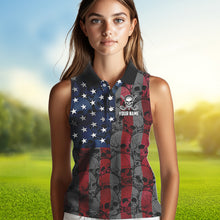 Load image into Gallery viewer, American Flag Skull Camo womens golf shirts sleeveless Custom patriotic golf team women's golf tanks NQS9791