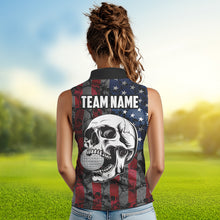 Load image into Gallery viewer, American Flag Skull Camo womens golf shirts sleeveless Custom patriotic golf team women's golf tanks NQS9791
