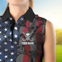 Load image into Gallery viewer, American Flag Skull Camo womens golf shirts sleeveless Custom patriotic golf team women's golf tanks NQS9791