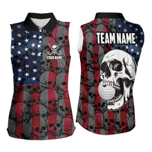 Load image into Gallery viewer, American Flag Skull Camo womens golf shirts sleeveless Custom patriotic golf team women's golf tanks NQS9791