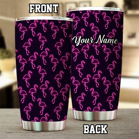 1PC neon pink flamingos pattern Custom Name Tumbler Cup, flamingos Golfing Gifts NQS9917