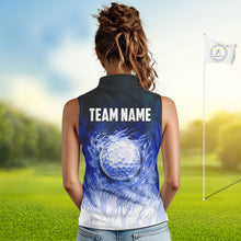 Load image into Gallery viewer, Funny Flamingo Blue camo flame golf ball Women Golf Sleeveless Polo Shirt Custom Ladies Golf tops NQS9800