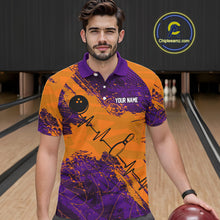 Load image into Gallery viewer, Orange & Purple Grunge Camo Heartbeat Bowling Polo, 1/4 Zip Shirt For Men Custom Bowling Team Jersey NQS10039