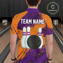 Load image into Gallery viewer, Orange & Purple Grunge Camo Heartbeat Bowling Polo, 1/4 Zip Shirt For Men Custom Bowling Team Jersey NQS10039