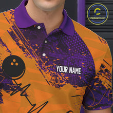 Load image into Gallery viewer, Orange & Purple Grunge Camo Heartbeat Bowling Polo, 1/4 Zip Shirt For Men Custom Bowling Team Jersey NQS10039