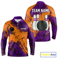 Load image into Gallery viewer, Orange & Purple Grunge Camo Heartbeat Bowling Polo, 1/4 Zip Shirt For Men Custom Bowling Team Jersey NQS10039