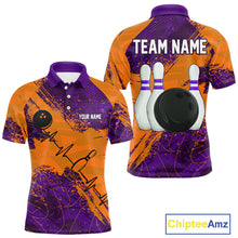 Load image into Gallery viewer, Orange & Purple Grunge Camo Heartbeat Bowling Polo, 1/4 Zip Shirt For Men Custom Bowling Team Jersey NQS10039