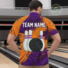 Load image into Gallery viewer, Orange & Purple Grunge Camo Heartbeat Bowling Polo, 1/4 Zip Shirt For Men Custom Bowling Team Jersey NQS10039