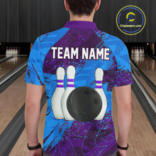 Load image into Gallery viewer, Blue and Purple Grunge Camo Heartbeat Bowling Polo, 1/4 Zip Shirt For Men Custom Bowling Team Jersey NQS10040